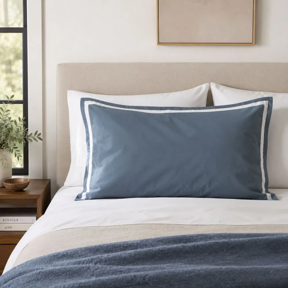 Williams Sonoma Home Blue White King Euro Pillow Sham Cotton Made in Italy